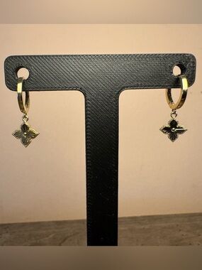 Gold-Tone Flower Drop Huggie Earrings